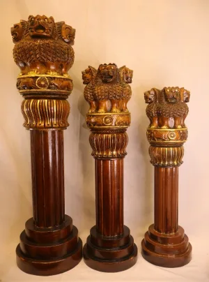 Majestic Golden Lion Ashok Stambh Premium Wooden Edition