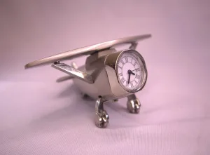 Aeroplane Paper weight with Clock Silver
