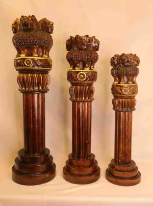 Ashok Stambh Brown Handcrafted Wooden Statue with Gold Accents