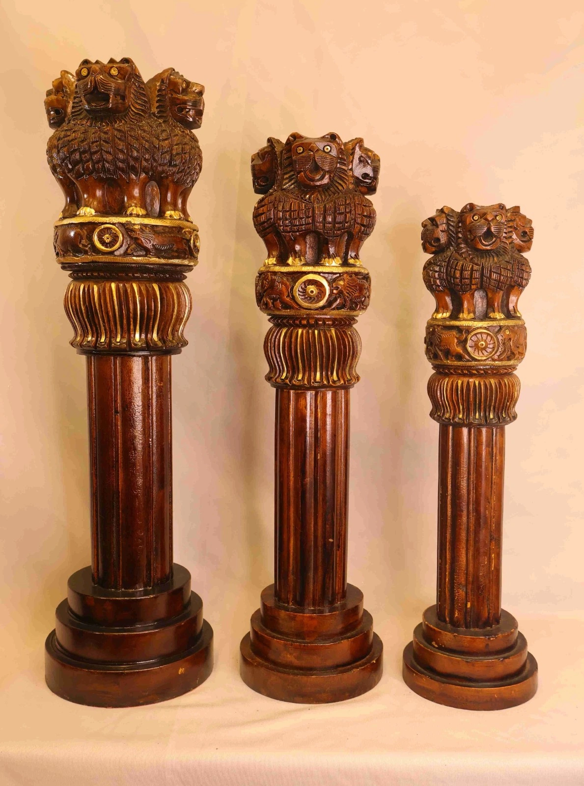 Ashok Stambh Brown Handcrafted Wooden Statue with Gold Accents Ashok Stambh Brown Handcrafted Wooden Statue with Gold Accents