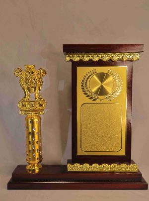 Ashoka Pillar Trophy Gold Plaque Ceremonial Award