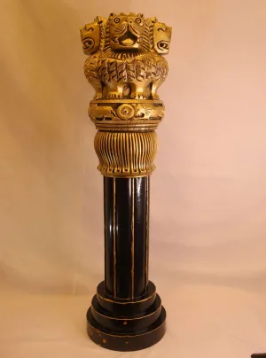 Black Golden Wooden Ashok Stambh Symbol of Indian Pride