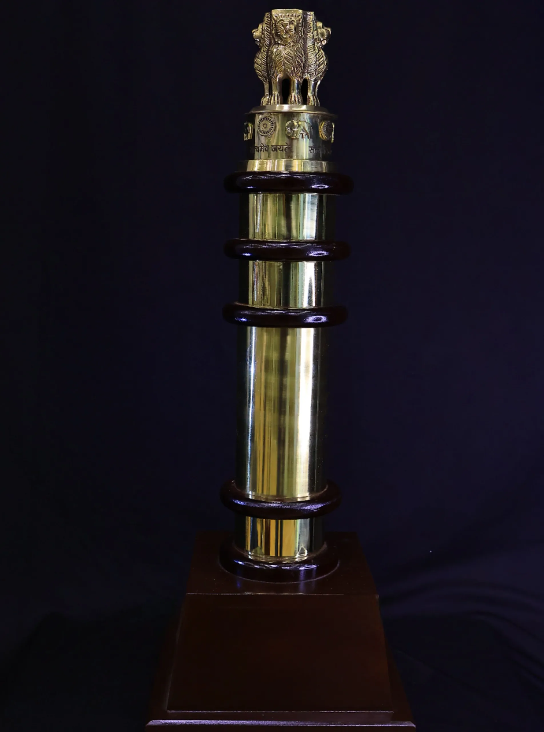 Brass Ashok Stambh Pillar with Black Rings Brass Ashok Stambh Pillar with Black Rings