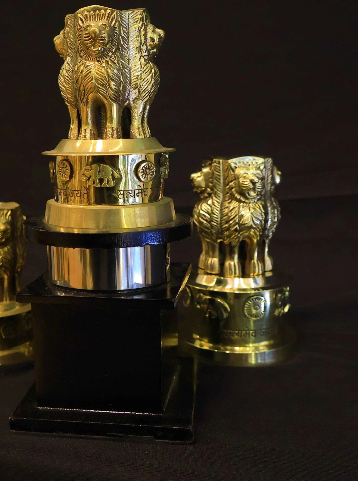 Brass Ashok Stambh Wooden Base Brass Ashok Stambh Wooden Base