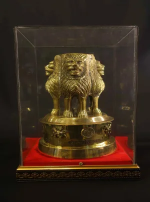 Brass Ashoka Stambh in display case
