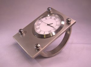 Brushed Metal Table Clock — Contemporary Desk Clock with Roman Dial