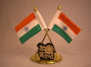 Crossed Indian Flags Desk — Vande Mataram