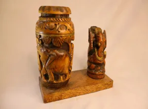 Divine Ganesha Wooden Pen Stand