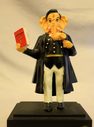 Ganesha (Ganpati) figurine in black judicial robe holding red Constitution