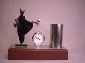 India Map Desk Organizer — Desktop Clock & Pen Holder