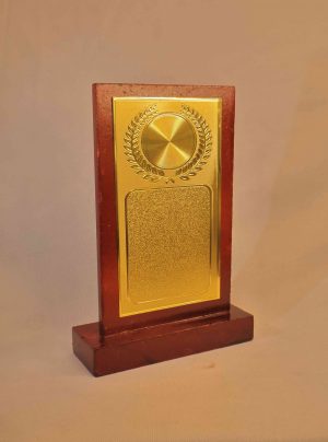 Premium Wooden Trophy Plaque — Gold Plate Award