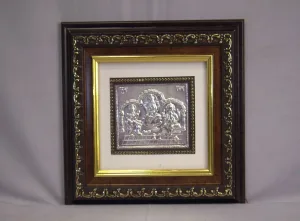Silver Lakshmi Ganesha Saraswati wooden photo frame