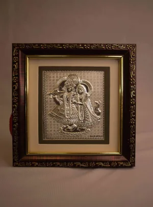 Silver Radha Krishna embossed photo frame