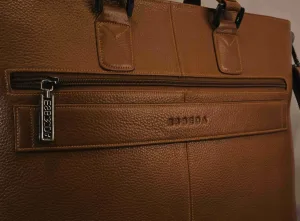 Tan Pebbled Leather Messenger — Adjustable Shoulder Strap