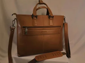 Tan Pebbled Leather Messenger — Adjustable Shoulder Strap