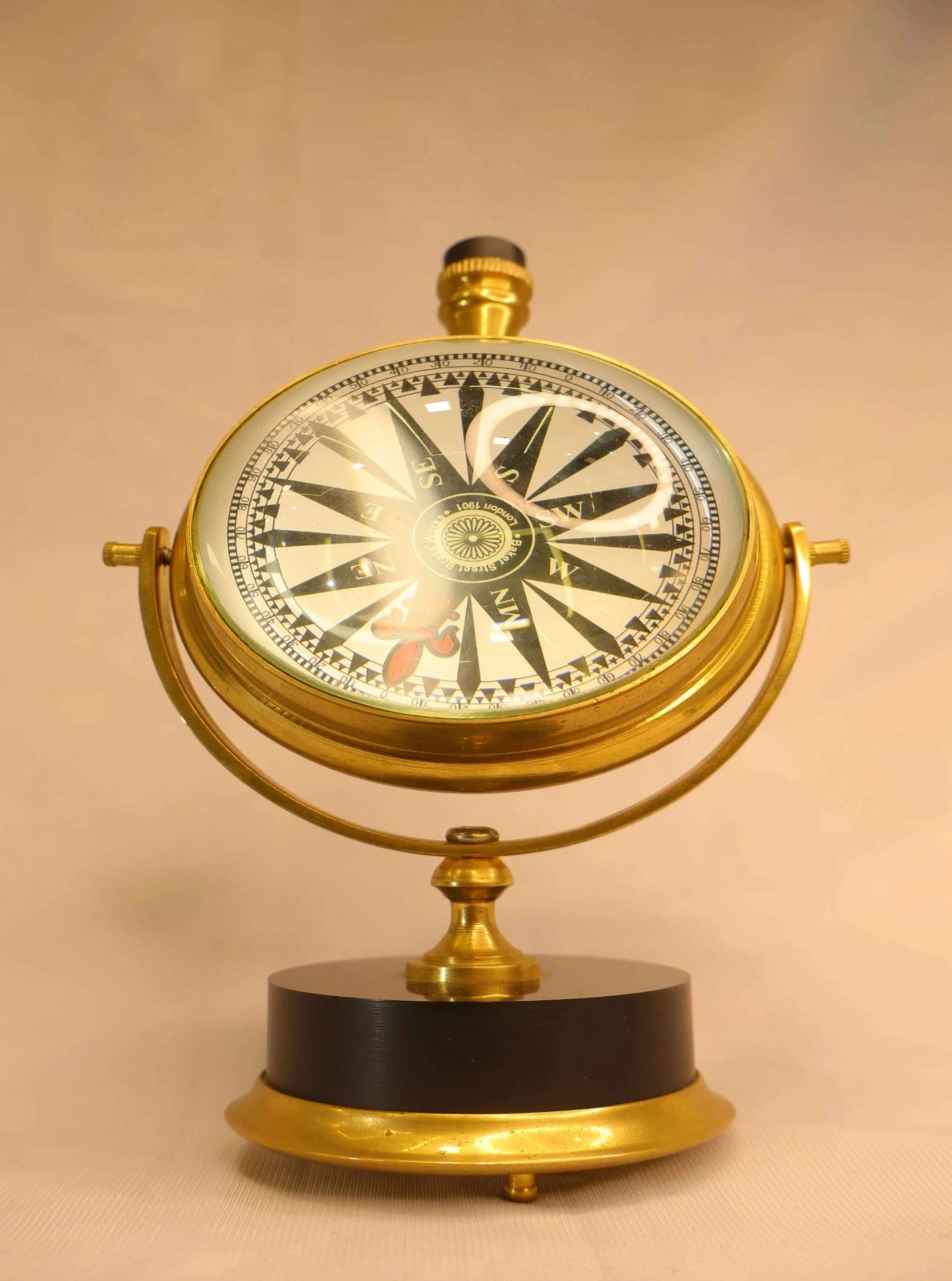 Antique Brass Compass on Rotating Gimbal Stand — Nautical Décor Antique Brass Compass on Rotating Gimbal Stand — Nautical Décor
