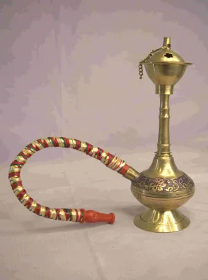 Antique Brass Hookah with Wrapped Hose