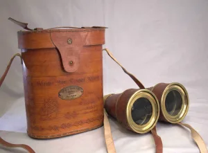 Antique Brass Opera Binoculars with Hand-Tooled Leather Case — R & J Beck London