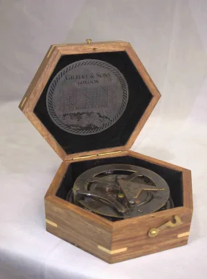 Antique Nautical Compass / Astrolabe in Hex Wooden Box — Gilbert & Sons London