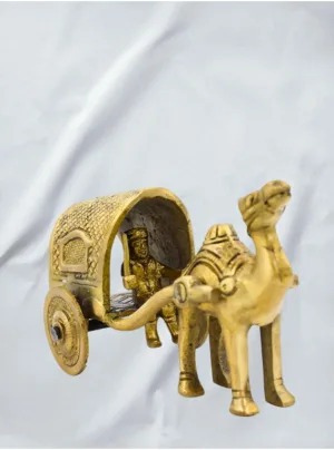 Brass Camel Cart Sculpture — Handcrafted Ethnic Tabletop Decor