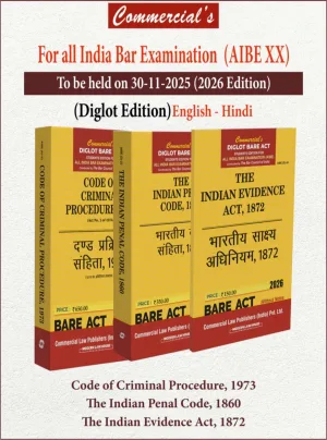 Combo Pack of AIBE 3 Bare Acts (Diglot) IPC, CRPC, Evidence