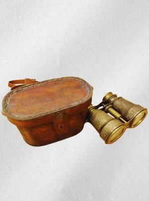 Engraved Vintage Binoculars with Leather Case