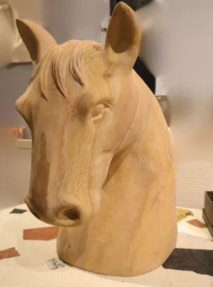 Hand-Carved Sandstone Horse Head Sculpture — Tabletop Horse Bust