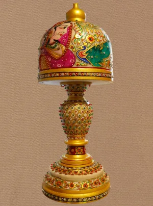 Hand-Painted Meenakari Decorative Pedestal Lamp — Ornate Gold Finish