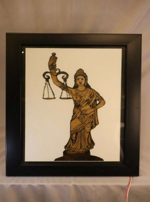 Illuminated Lady of Justice with Black Frame