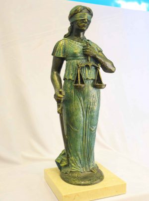 Lady Justice Statue - Patina Finish on Marble Base
