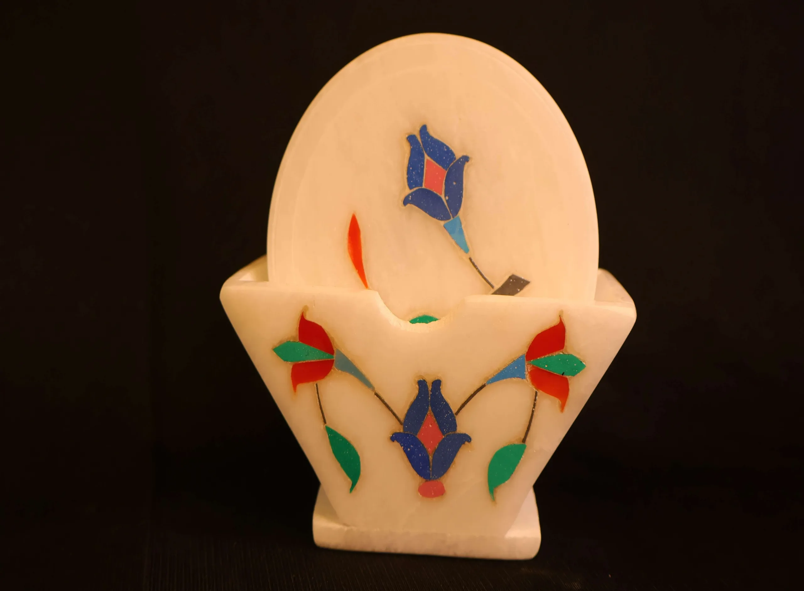 Marble Inlay Coaster Set with Holder