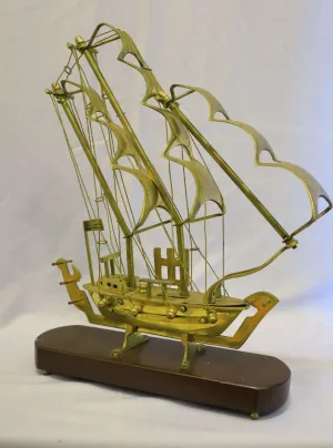 Polished Brass Sailing Ship Model — Nautical Decorative Sculpture