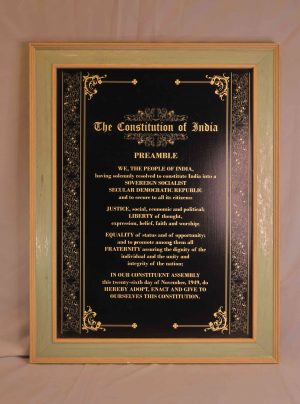 Preamble to the Constitution of India frame - Wooden engraved