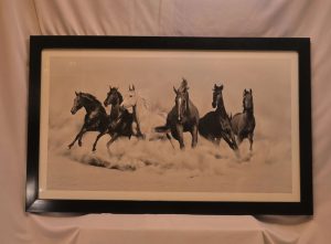 Running Horses(B&W) — Espresso Wood Frame