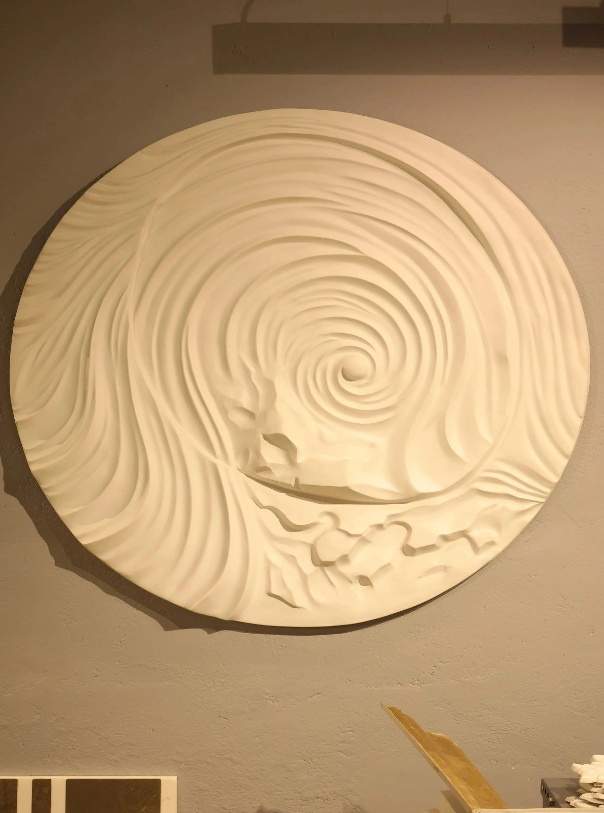 Swirl Embossed Round Wall Medallion — Sculptural Wall Art Plaque