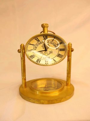 Victoria London Brass Table Clock with Compass