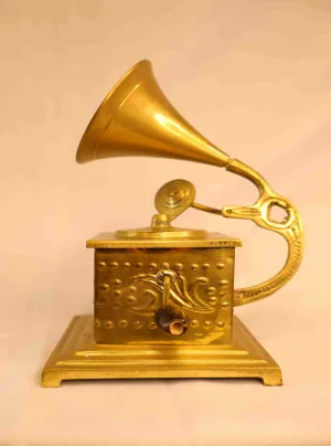 Vintage Brass Hand-Crank Gramophone Music Box