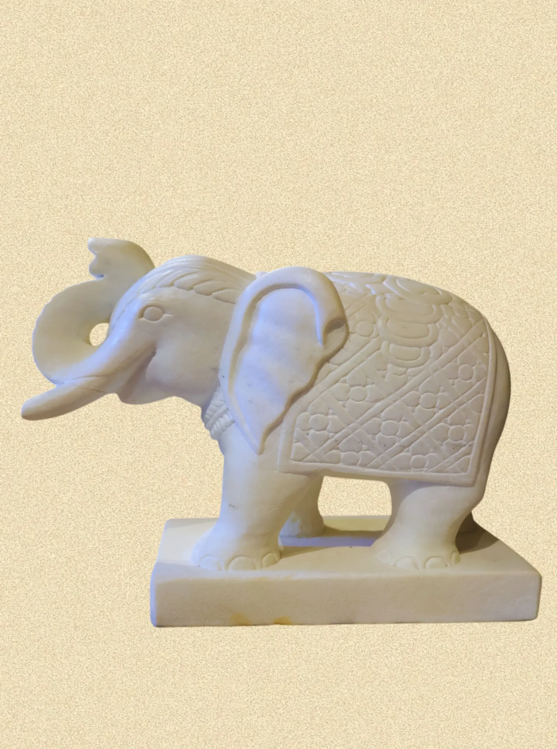 White Carved Elephant Sculpture — Decorative Tabletop Statue