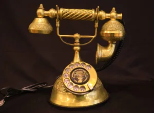 Golden Vintage Rotary Telephone — Ornate Brass Decor Phone
