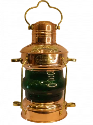 Antique Copper and Brass Ships Lantern Green Lens Leeds Burton Southampton
