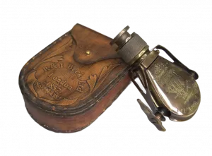 Antique Folding Monocular Telescope — Brass Pocket Spyglass with Leather Case
