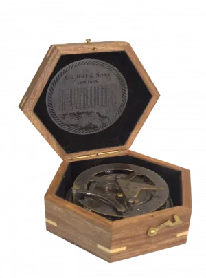 Antique Nautical Compass / Astrolabe in Hex Wooden Box — Gilbert & Sons London