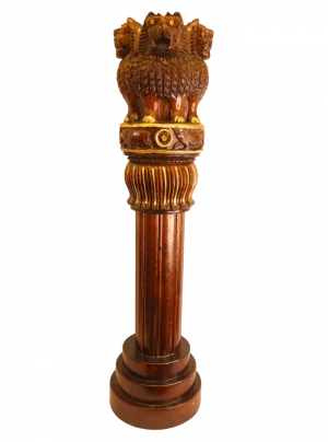 Ashok Stambh — Brown Handcrafted Wooden Statue with Gold Accents