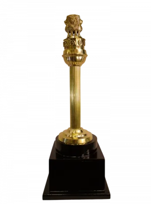 Brass Ashok Stambh on Black Wooden Base