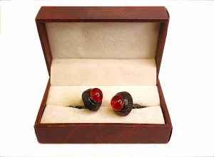 Ruby Silver Ribbed Cufflinks
