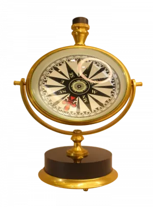 Antique Brass Compass on Rotating Gimbal Stand — Nautical Décor