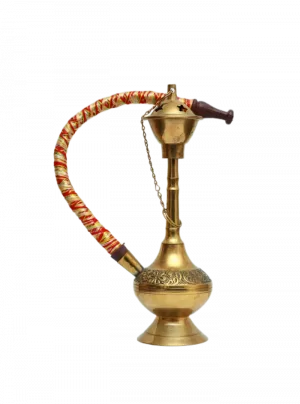 Antique Brass Hookah with Colorful Wrapped Hose